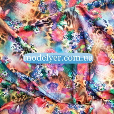 Ткань Дайвинг принт Цветы Леопард